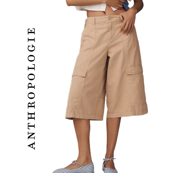 Anthropologie Cargo Linen Blend Culotte Pants
